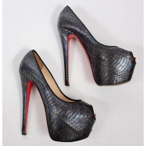 Christian Louboutin sz 37 US 7 platform shoes open toe python snakeskin HIghness